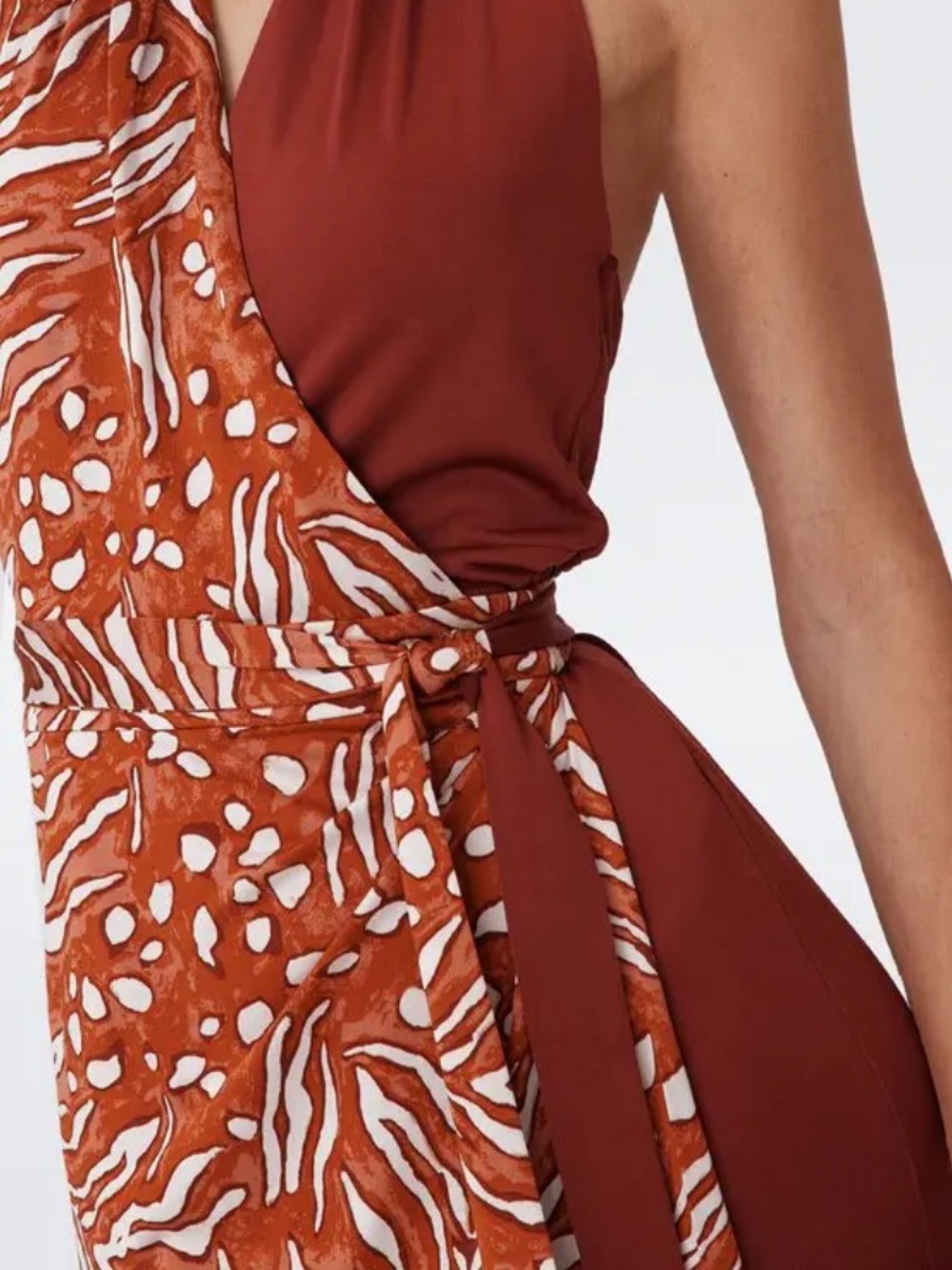 DVF DIANE VON FURSTENBERG chase dress in caramel/chestnut wrap maxi halter 2 - Picture 3 of 15